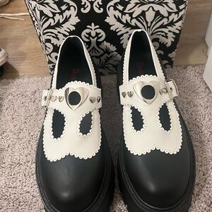 Demonia Black and White Platform Mary Janes